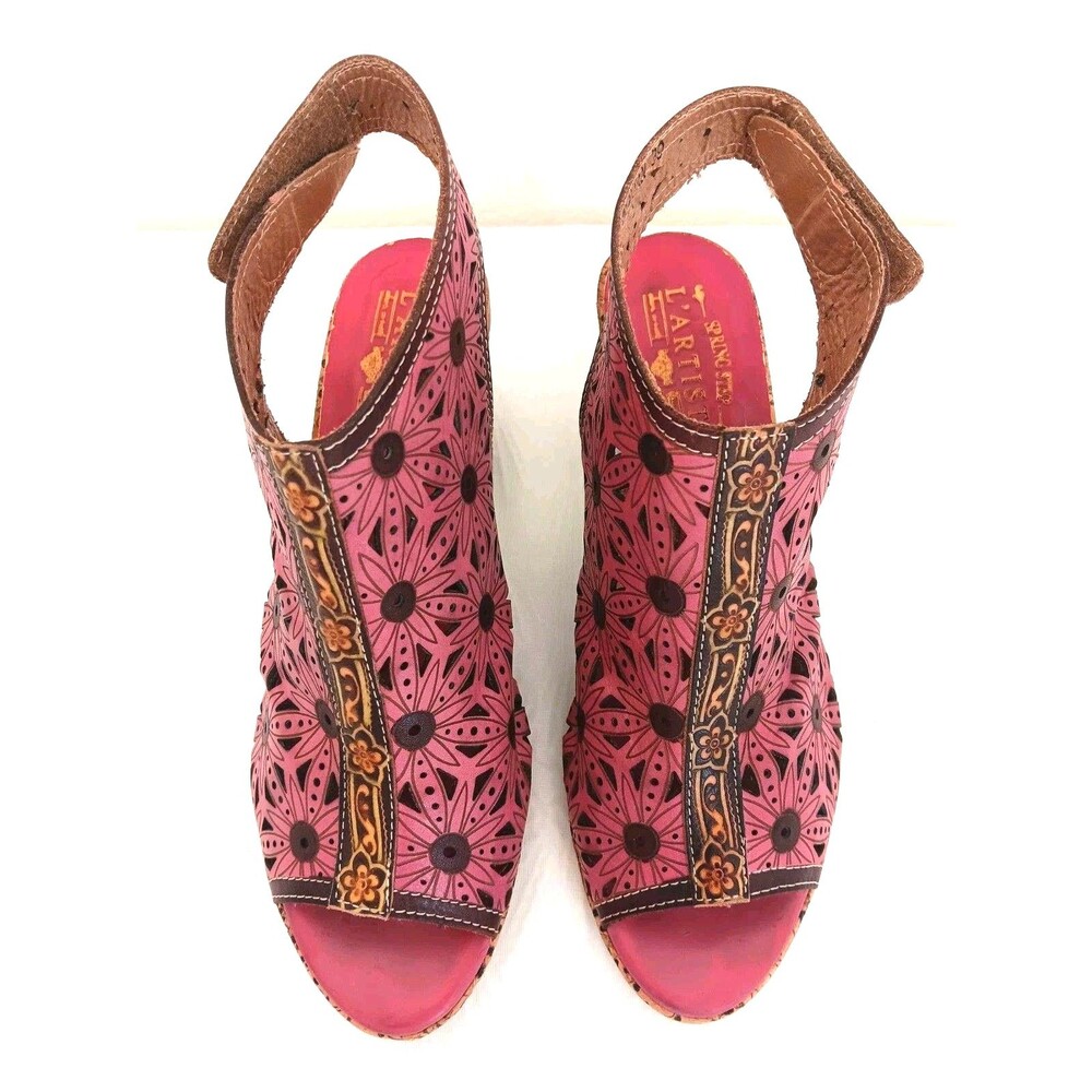 L'Artiste Spring Step Marjan Pink Leather Cutout Slingback Heels EU 39 US 8.5